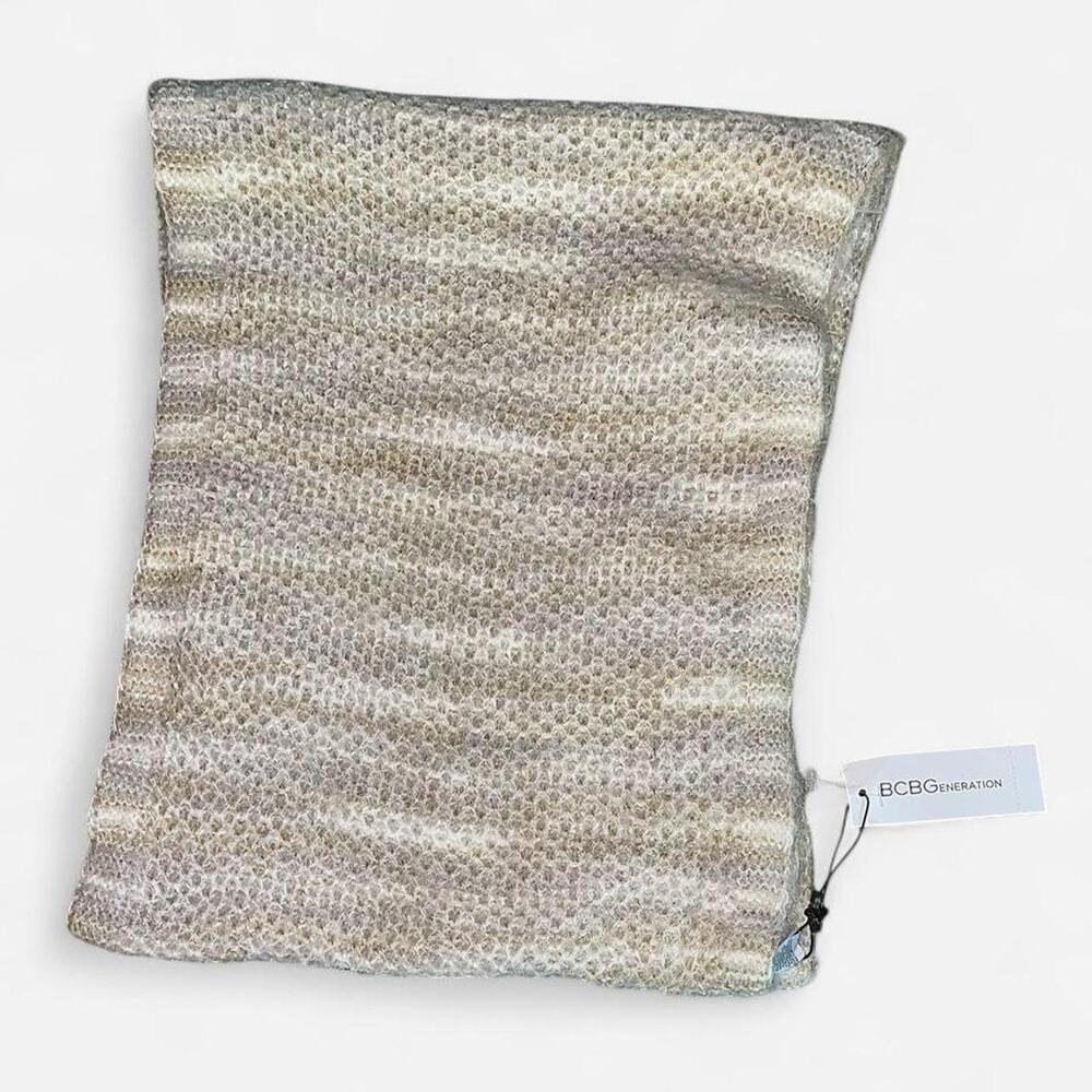 BCBGeneration Gold Taupe Cream Crochet Knit Eternity Scarf - NWT